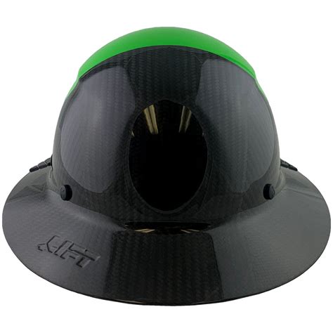Actual Carbon Fiber Hard Hat - Full Brim Glossy Black and Green