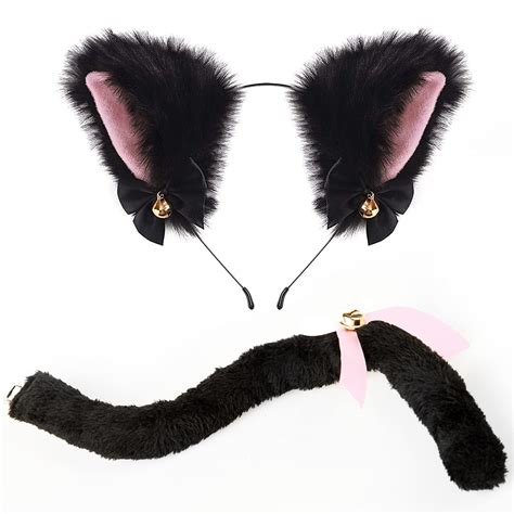Amazon.com: Funcredible Black Cat Ears and Tail - Furry Cat Costume ...