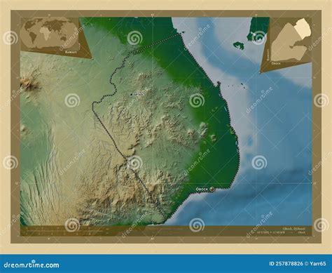 Obock, Djibouti. Physical. Labelled Points of Cities Stock Illustration - Illustration of region ...