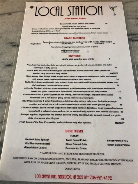 Menu at Local Station pub & bar, Braselton
