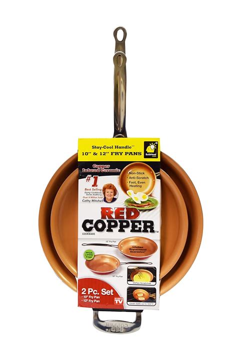 Buy Red Copper Cookware 10- and 12-Inch Frying Pan Set of 2 by BulbHead ...