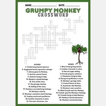 GRUMPY MONKEY crossword puzzle worksheet activity by Mind Games Studio