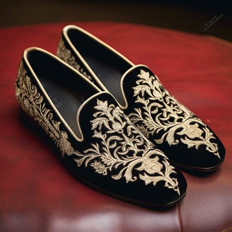 Black Velvet Hand Work Zardozi Peshawari Loafers | Wedding Shoes for G ...
