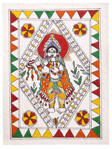 Buy Abha Devi Mithila Krishna Madhubani Painting (20 inches x 2 inches ...
