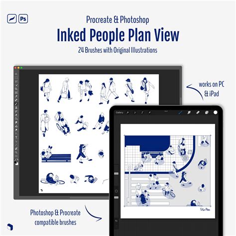 Procreate & Photoshop Inked People Plan View Brushset & Illustrations ...
