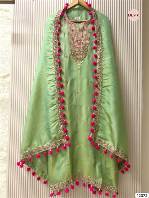 Mint Green Shimmer Silk Embellished Unstitched 3-Piece Suit (Devri – D