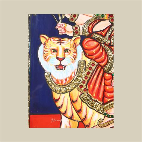 15" Sherawali Maa Durga Tanjore Painting for Puja Room in a Traditiona