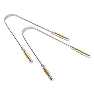 SS Tongue Scraper (Set of 2) with Golden Color Grip : Amazon.in: Health ...