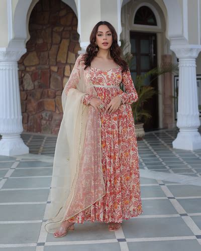 Shop Marigold Cream Delight Printed Georgette Suit Set for Women Online ...
