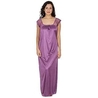 Buy Klamotten Purple Long Satin Nighty at Amazon.in