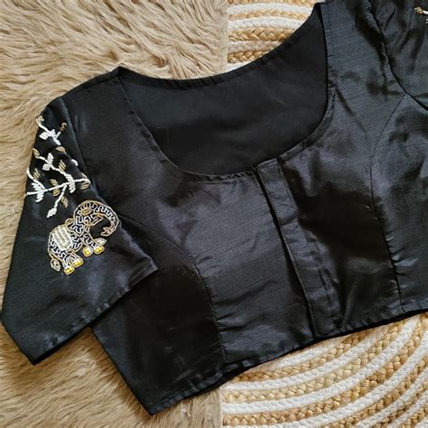Black Handcrafted Blouse with Detailed Sleeves and Back in H