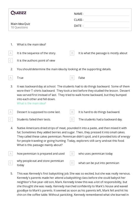 50+ Identifying the Main Idea worksheets for 6th Class on Quizizz ...