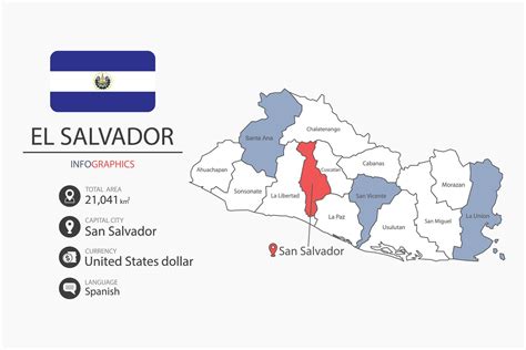 El salvador map infographic elements with flag of city. Separate of ...