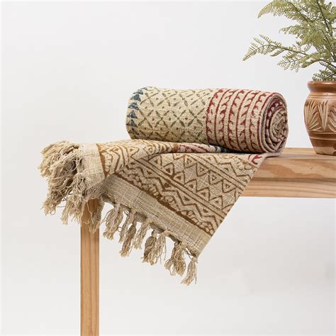 2 Seater Sofa Throws Geometrical Block Print Cotton at Dmaasa