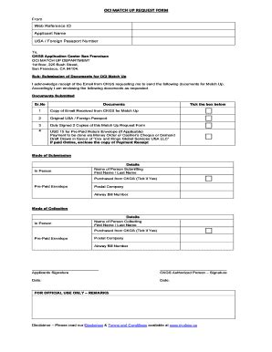 Fillable Online OCI passport match up request form - San Francisc Fax ...