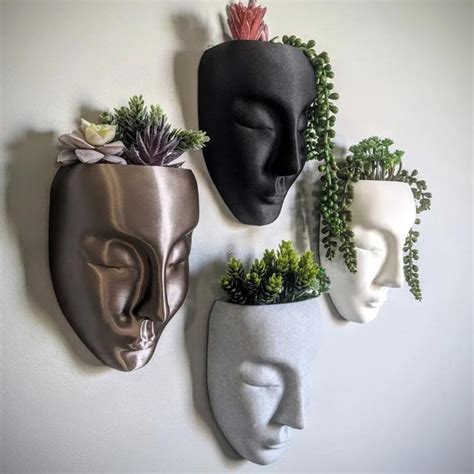 Wishbot 4 Wall Hanging Planters - Face Wall Planter - Flower Pot ...