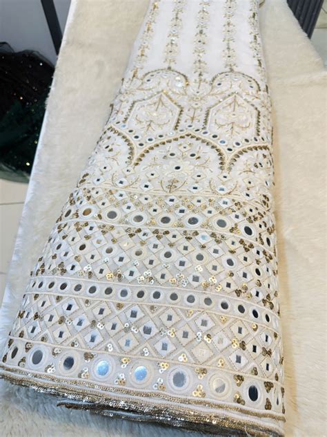 Asar Pure Georgette Chikankari with Mirror and Sequins 48 Inch width D ...