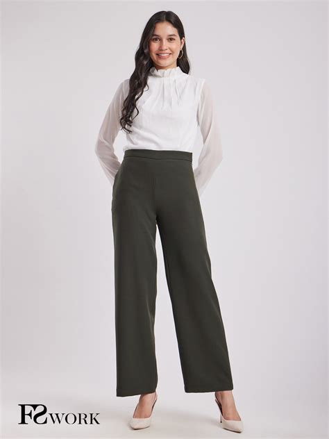 Buy Olive Wide Leg Formal Pants Online | FableStreet