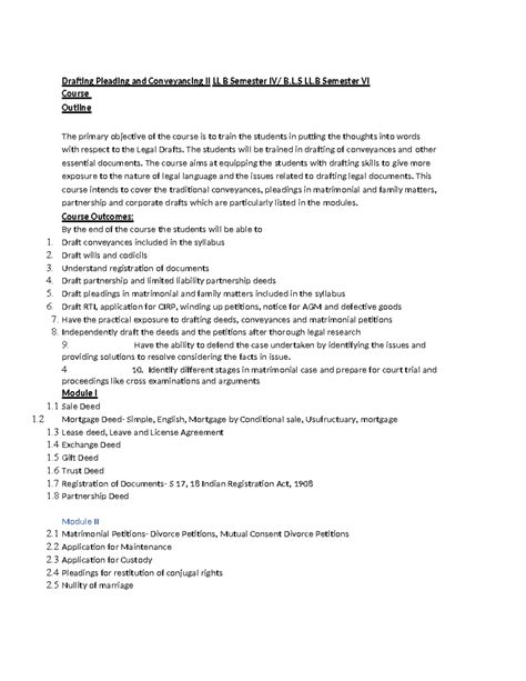 DPC 2 Syllabus - Drafting Pleading and Conveyancing II Overview - Studocu