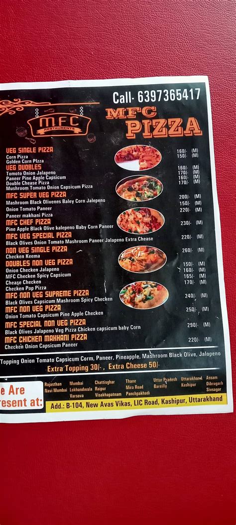 Menu at MFC, Kashipur