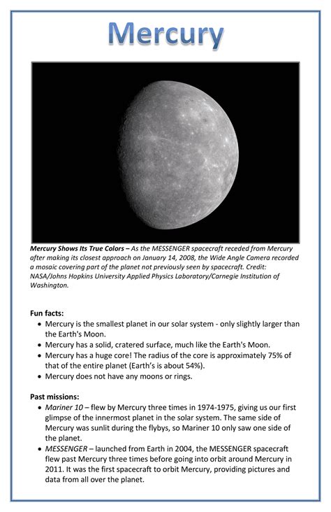 Information About Planet Mercury