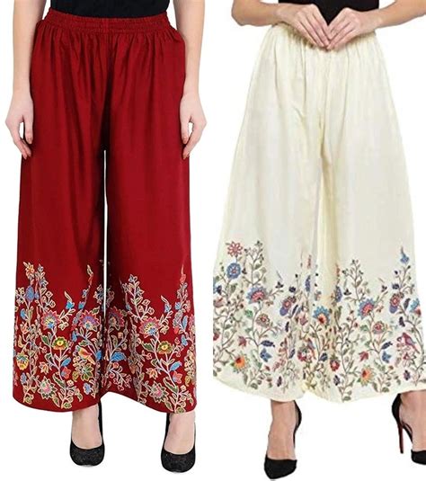 Buy Aura Glam Combo Pack of 2 Rayon Flower Printed Palazzo For Women ...
