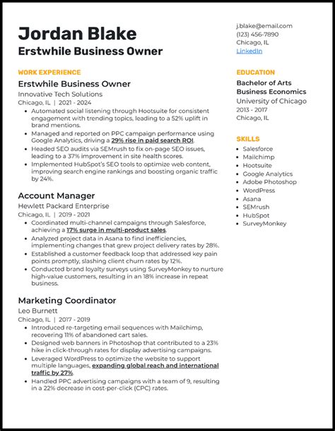 Business Owner Resume 的图像结果