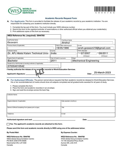 Image result for Transcript Request Form PDF