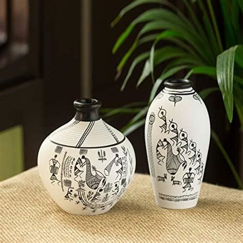 Buy ExclusiveLane Earthenware Handpainted Flower Vase (13.97 cm x 13.97 ...