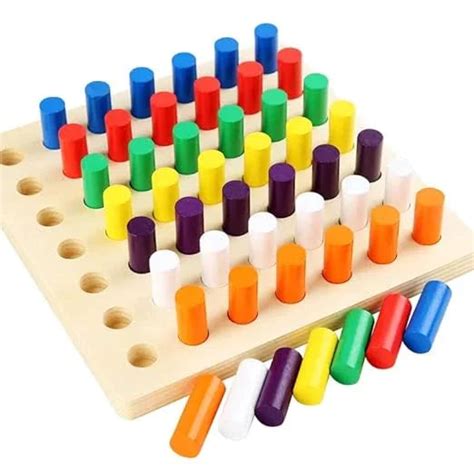Educational Colour Sorting & Stacking Wooden Peg Board – Memory Shark