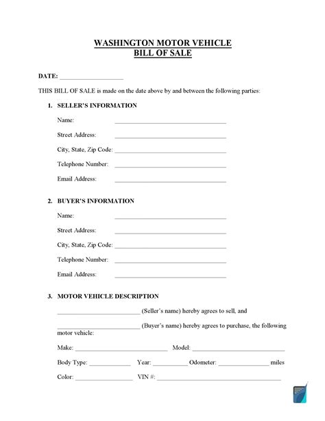 Free Washington Bill of Sale Forms (PDF) | FormsPal