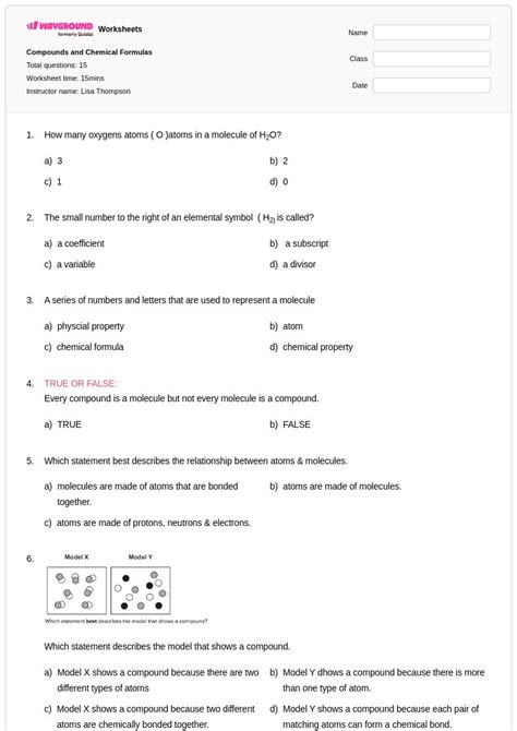 50+ Chemical Formulas worksheets for Class 9 on Wayground | Free ...