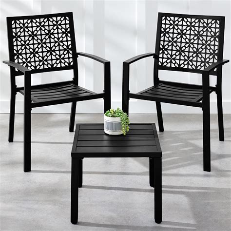 Best Choice Products 3-Piece Stackable Steel Bistro Set, Black, Outdoor ...