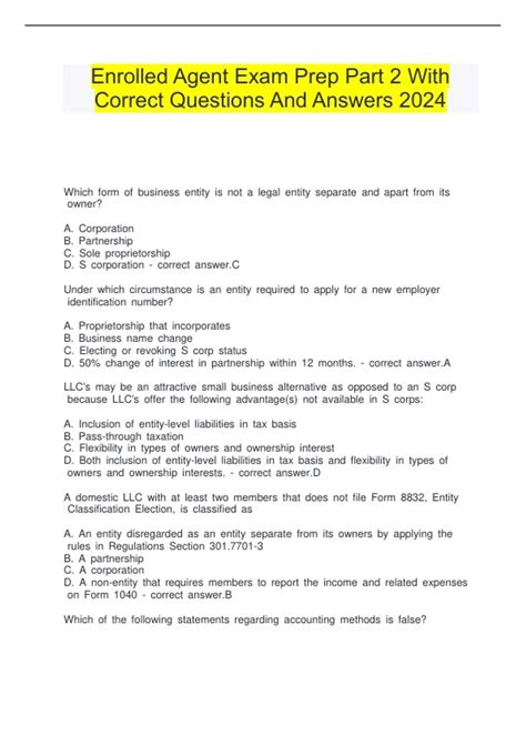 Enrolled Agent Exam Prep Part 2 With Correct Questions And Answers 2024 ...