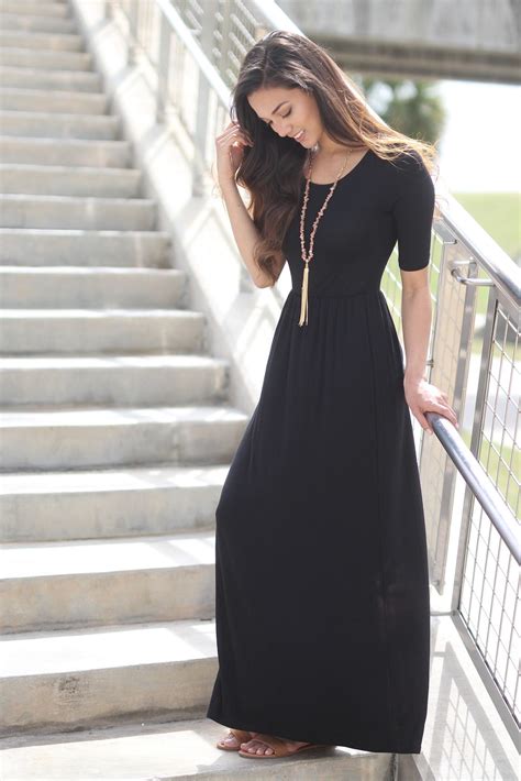 Black Casual Maxi Dress with 3/4 Sleeves | Maxi dress, Black maxi dress ...