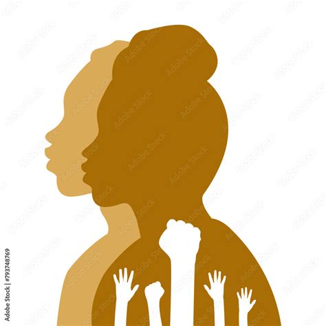 Vector illustration of Black people silhouette with raising hands on ...