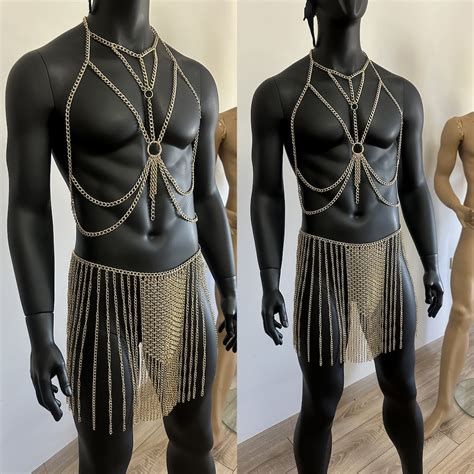 Gold Chain Dress, Men Festival Costume, Halloween, Cuban Body Chain Set ...