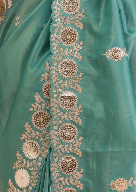 Buy Sea Green Gotapatti Tissue Saree - Koskii