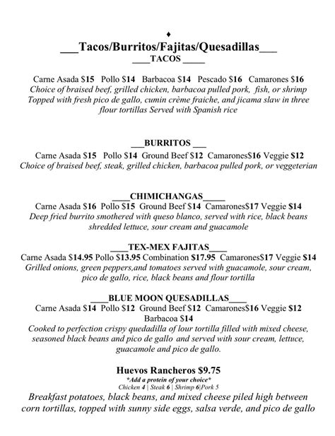 Menu at Blue Moon Lounge restaurant, Annandale