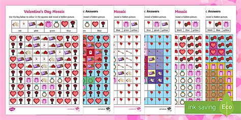 Valentine's Day Mosaic Images Worksheet / Worksheets