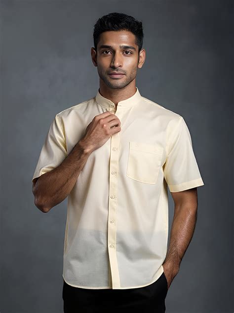 Men Cream Linen Cotton Chinese Collar Shirt LF12