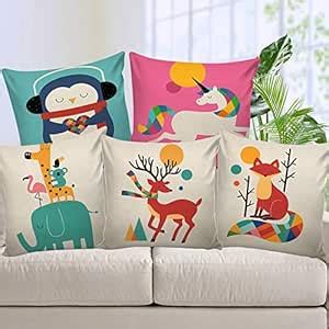 Buy AEROHAVEN Kid's 250TC Animal Cartoon Hand Made Jute Throw/Pillow ...