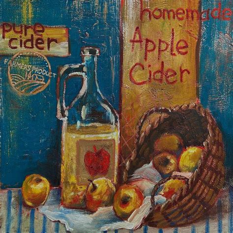 Homemade apple cider - original oil painting, bottle with apples, best ...