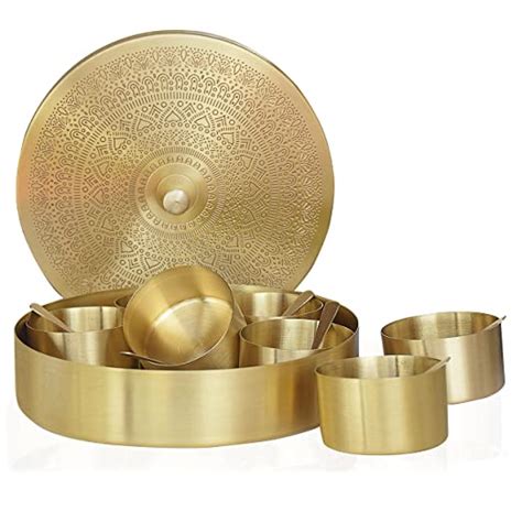 Buy Pure Source India Brass Spice Box Set For Kitchen With Spoon (7 ...