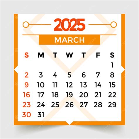 March Month 2025 Calendar Orange Vector Template Download on Pngtree