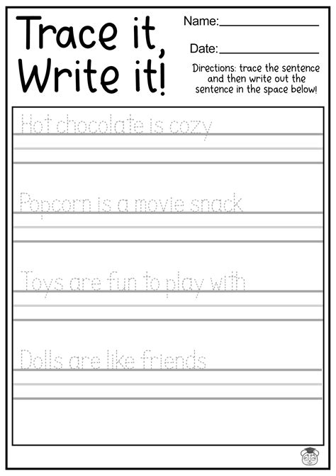 23 Printable Tracing and Writing English Worksheets! Trace and Write the Sentences Practice ...