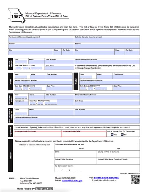 Bill Of Sale Missouri Template