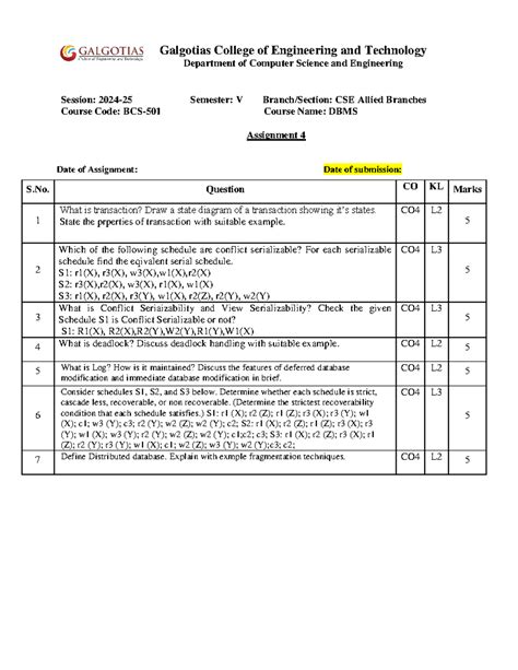BCS 501 - DBMS Assignment 4 - Lecture Notes on Transactions and ...