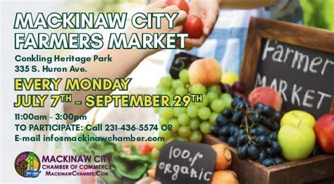 Mackinaw City Farmers Market, Conkling Heritage Park, Mackinaw City, 28 ...