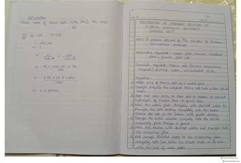 Chemistry CBSE record 2024 - Date Expt. No. Page No Molar mass of salt ...